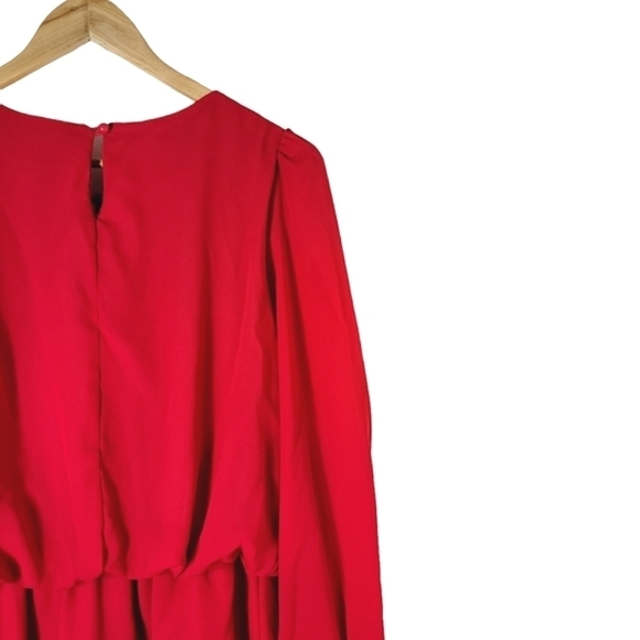 Vintage 1970s Cami Red Long Sleeves Drop-waist Pleated Midi Dress Womens Size 10 - Picture 12 of 15
